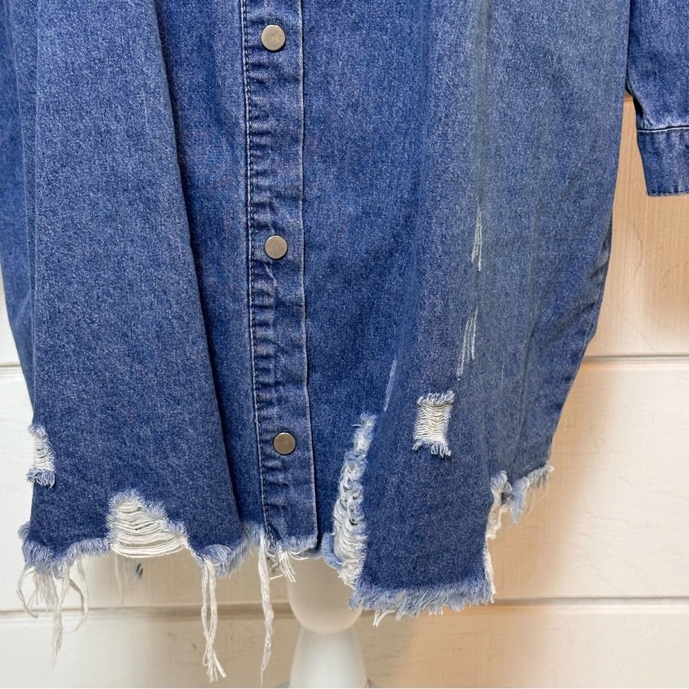 Missguided Plus Super Distressed Hem Denim Shirt Jacket Dress Blue Sz Large ASOS - Picture 6 of 13